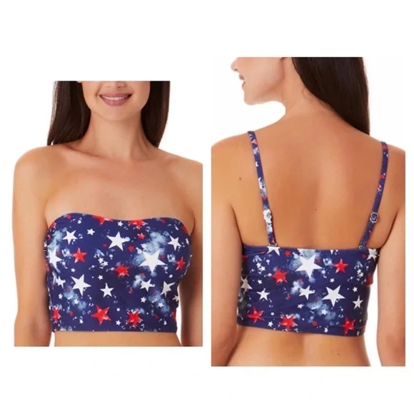 California Waves Women's Splatter Star Long Line Bandeau Top NWT - Picture 1 of 5